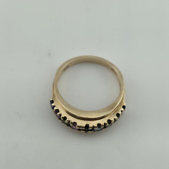 10k Yellow Gold Ring 9 Stones Rainbow Mothers Grandmother Mom Size 6 HOF Vintage - Picture 10 of 15